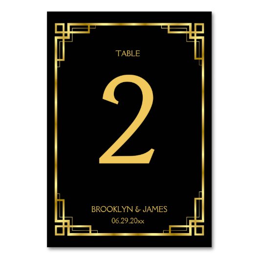Art Deco Black Wedding Table Numbers Kaart (Achterkant)