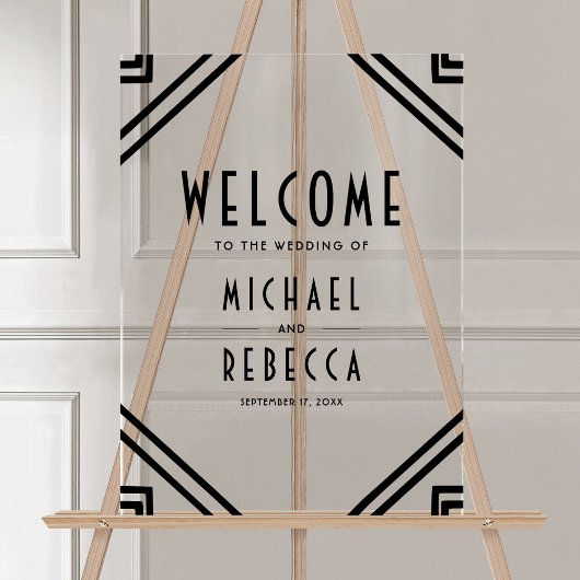 Art Deco Black Wedding Welcome Acryl Bord