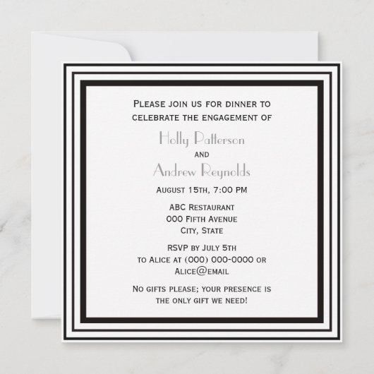  Art Deco Black Whet Lijst #1 SQ Verloving Kaart (Achterkant)