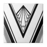 Art Deco Black White elegant geometrische crisis Tegeltje<br><div class="desc">Scherp zwarte en witte decostijl geometrische details ornament decoratieve keramische tegel.</div>