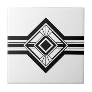 Art Deco Black White elegant geometrische grens Tegeltje