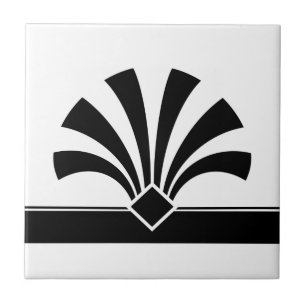 Art Deco Black White Geometric Flower Element 06 Tegeltje