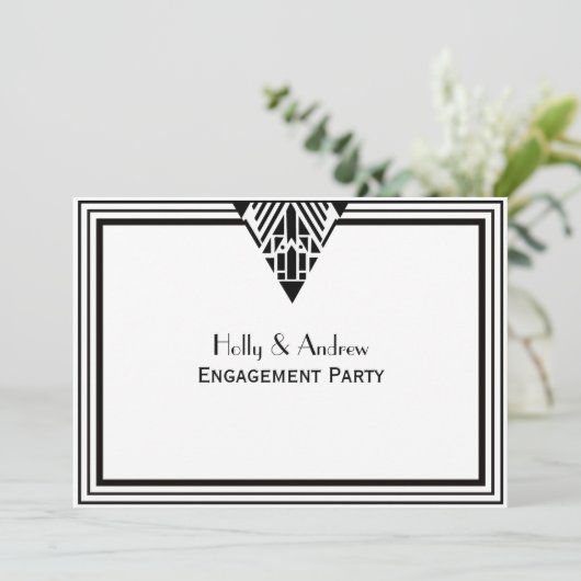  Art Deco Black White Lijst #1 H Verloving Kaart (Staand voorkant)