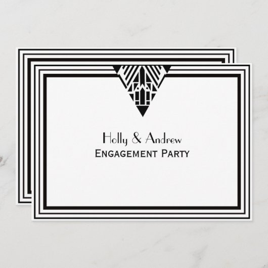  Art Deco Black White Lijst #1 H Verloving Kaart (Voorkant / Achterkant)
