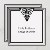  Art Deco Black White Lijst #1 SQ Sweet 16 Kaart (Voorkant / Achterkant)
