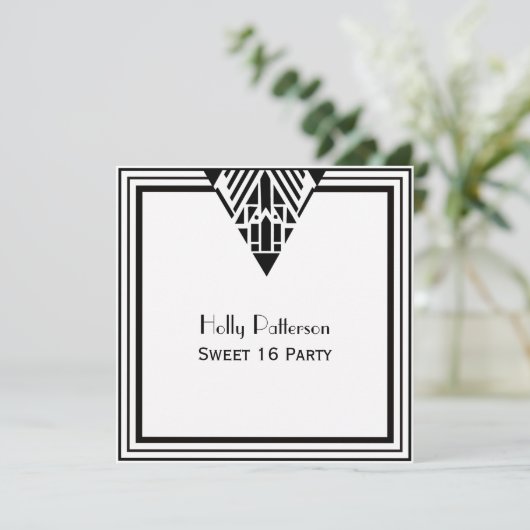  Art Deco Black White Lijst #1 SQ Sweet 16 Kaart (Staand voorkant)