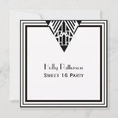  Art Deco Black White Lijst #1 SQ Sweet 16 Kaart (Voorkant)