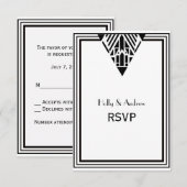  Art Deco Black White Lijst #1 V RSVP Kaartje (Voorkant / Achterkant)