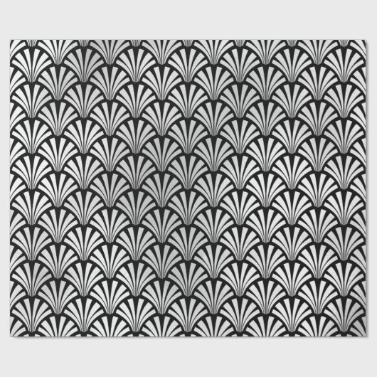 Art Deco Black White Silver Grey Scales Seashells Cadeaupapier (Vlak)