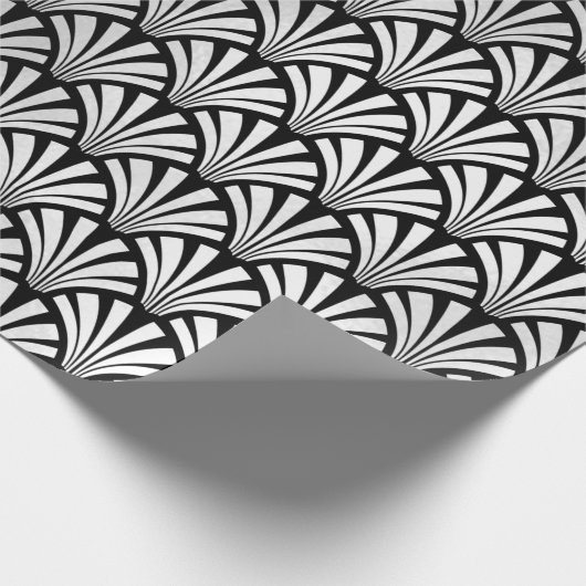 Art Deco Black White Silver Grey Scales Seashells Cadeaupapier (Hoek)