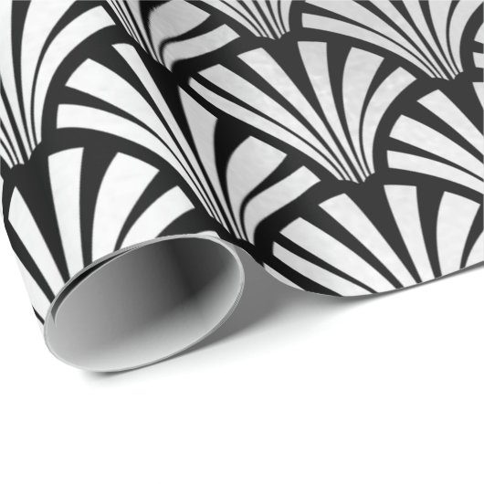 Art Deco Black White Silver Grey Scales Seashells Cadeaupapier (Rol Hoek)