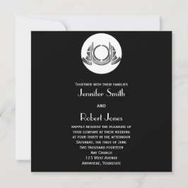Art Deco Black White Silver Wedding Invitation Kaart