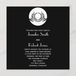 Art Deco Black White Silver Wedding Invitation Kaart