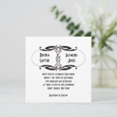 Art Deco Black White Wedding Invitation | Initiale Kaart (Staand voorkant)