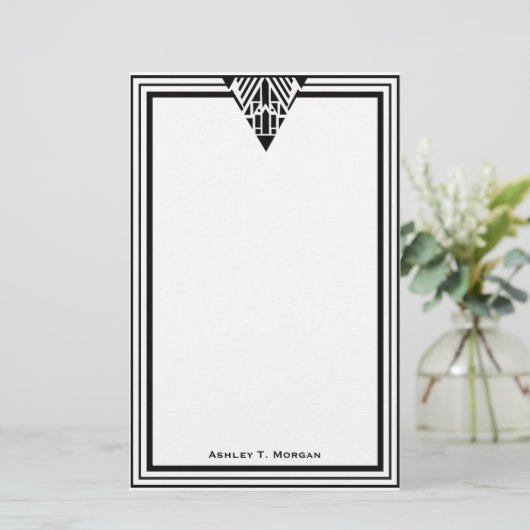  Art Deco Black Wht Lijst #1 Aangepast Briefpapier (Staand voorkant)