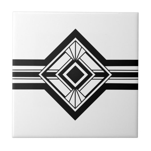 Art Deco Black Witte legante geometrische grens Tegeltje (Voorkant)
