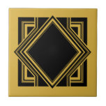 Art Deco Black Yellow Geometric Square Element 05 Tegeltje<br><div class="desc">Elegant zwart en mosterd goudgele kunstdecostijl chic geometric square element ornament decorative keramische tegel. Stijlvol design, ideaal voor een modern of kunstmatig deco- interieur. Voor andere kleurencombinaties contacteren de ontwerper.</div>