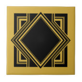 Art Deco Black Yellow Geometric Square Element 05 Tegeltje (Voorkant)