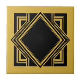 Art Deco Black Yellow Geometric Square Element 05 Tegeltje