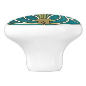 Art Deco Blau Gestileerde Lelie 2 Keramische Knop (Zijkant)
