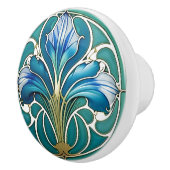 Art Deco Blau Gestileerde Lelie 2 Keramische Knop (Rechts)