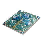 Art Deco Blau Gestileerde Lelie 2 Tegeltje (Zijkant)