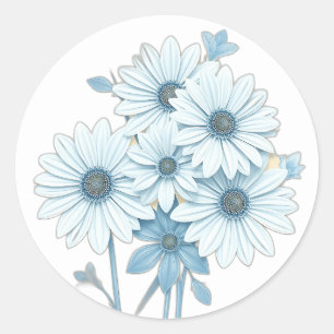 Art Deco Blauw Daisy Bloemenpatroon Ronde Sticker