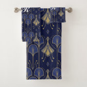 Art Deco blauw en goud Bad Handdoek (Insitu)