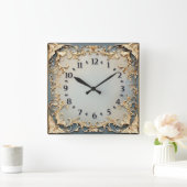 Art Deco Blauw en Goud Vierkante Klok (Huis)