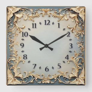 Art Deco Blauw en Goud Vierkante Klok