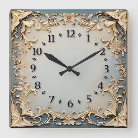 Art Deco Blauw en Goud Vierkante Klok (Voorkant)