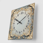 Art Deco Blauw en Goud Vierkante Klok (Hoek)
