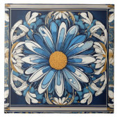 Art Deco Blauw en Wit Daisy Bloem Art Nouveau Tegeltje (Voorkant)