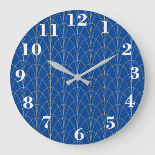 Art Deco Blauw en Wit Grote Klok