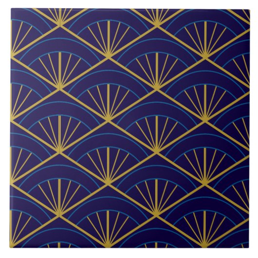 Art Deco Blauw Goud Geometrisch Tegeltje (Voorkant)