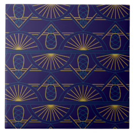 Art Deco Blauw Goud Geometrisch Tegeltje