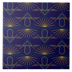 Art Deco Blauw Goud Geometrisch Tegeltje