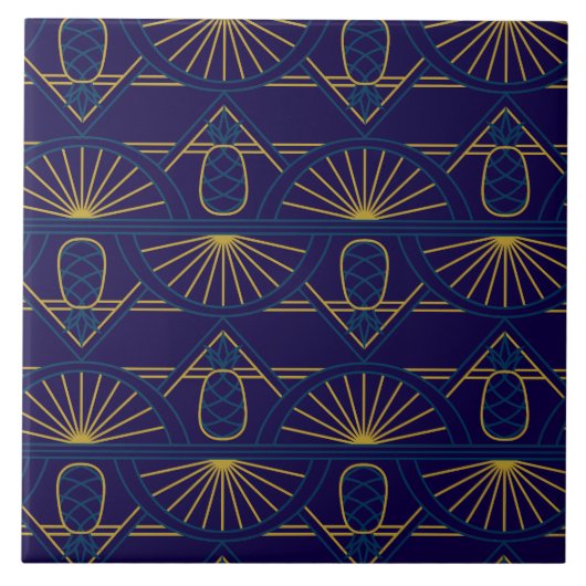 Art Deco Blauw Goud Geometrisch Tegeltje (Voorkant)
