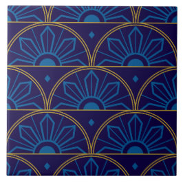 Art Deco Blauw Goud Geometrisch Tegeltje