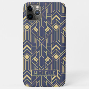 Art Deco Blauw Goud Geometrische Gepersonaliseerde Case-Mate iPhone Case