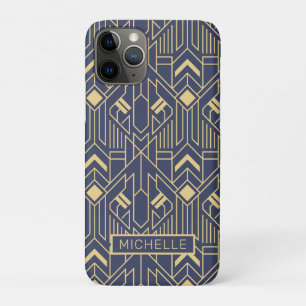 Art Deco Blauw Goud Geometrische Gepersonaliseerde Case-Mate iPhone Case