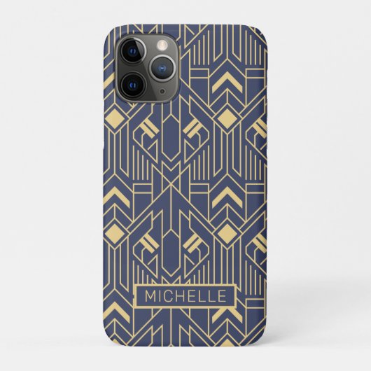 Art Deco Blauw Goud Geometrische Gepersonaliseerde Case-Mate iPhone Case (Achterkant)