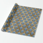 Art Deco Blauw Goud Vintage Geometrisch Patroon Cadeaupapier (Uitgerold)