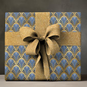 Art Deco Blauw Goud Vintage Geometrisch Patroon Cadeaupapier