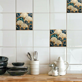 Art Deco Blauw Ivoor, Pareltjes en Gouden Ventilat Tegeltje