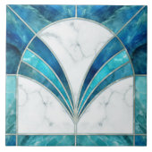 Art Deco Blauw Marmer en Aquamarijn Tegeltje (Voorkant)