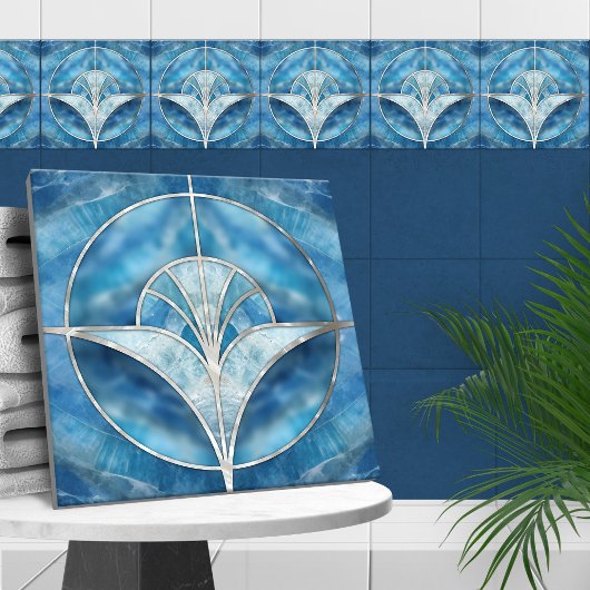 Art Deco - Blauw Marmer & Parel Tegeltje