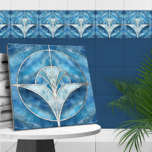 Art Deco - Blauw Marmer & Parel Tegeltje