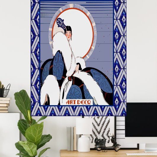  art deco (blauw) poster (Thuiskantoor)