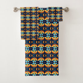 Art Deco blauw sinaasappel Bad Handdoek